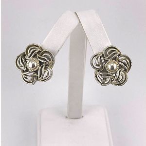 Vintage Coro Signed Silver‎ Tone Flower Clip On Earrings
